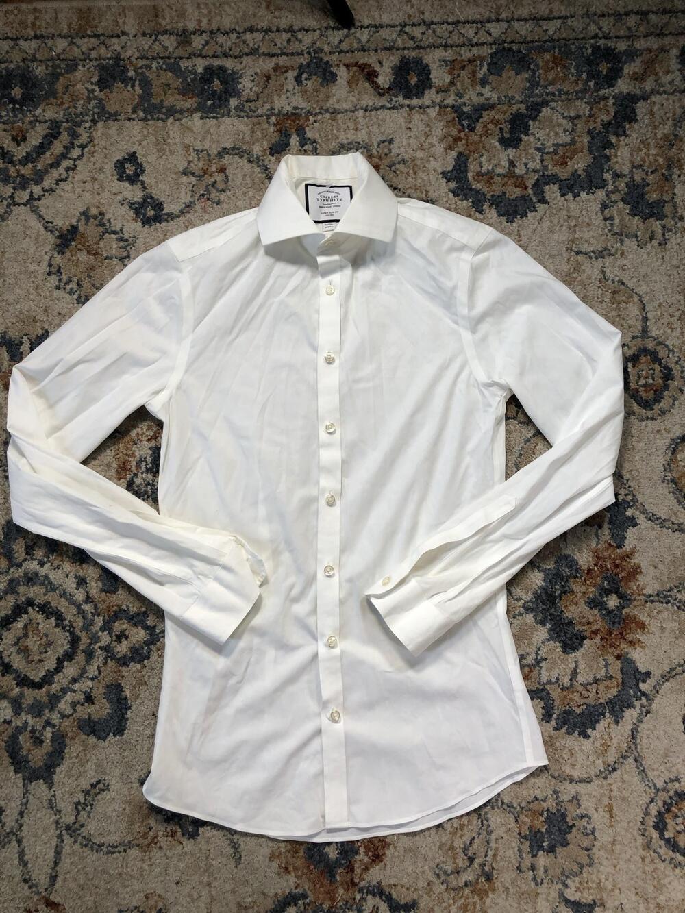Charles Tyrwhitt Dress Shirt Mens 14 32/33 White Solid Super Slim Fit Non Iron